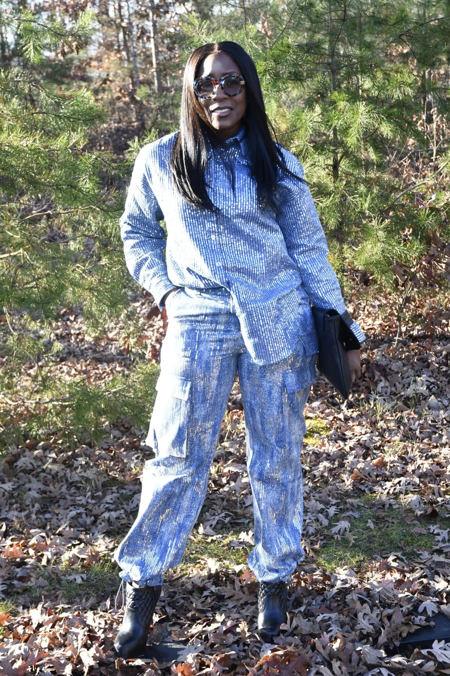 Diamond Sequin Denim Pants