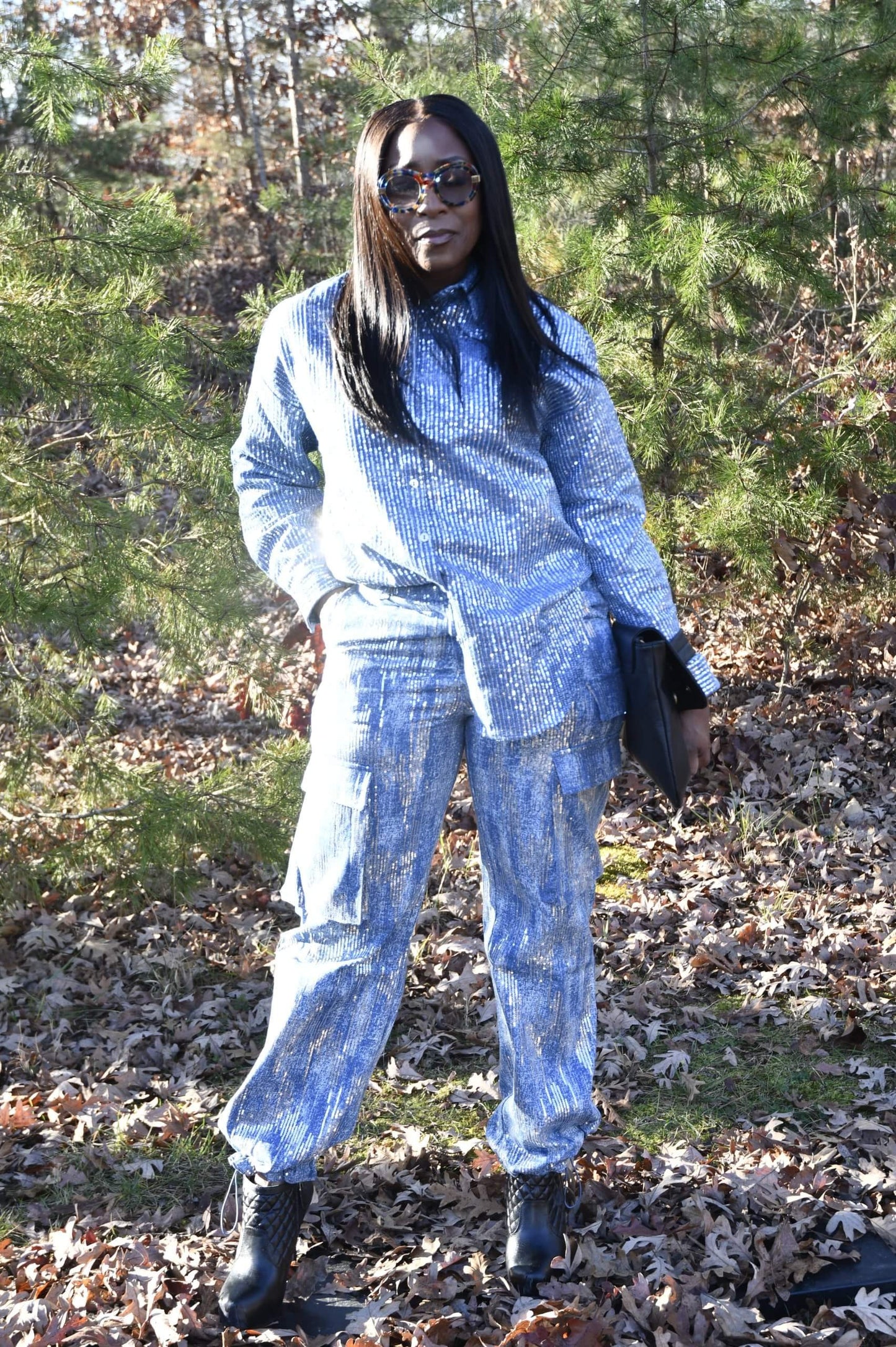 Diamond Sequin Denim Pants