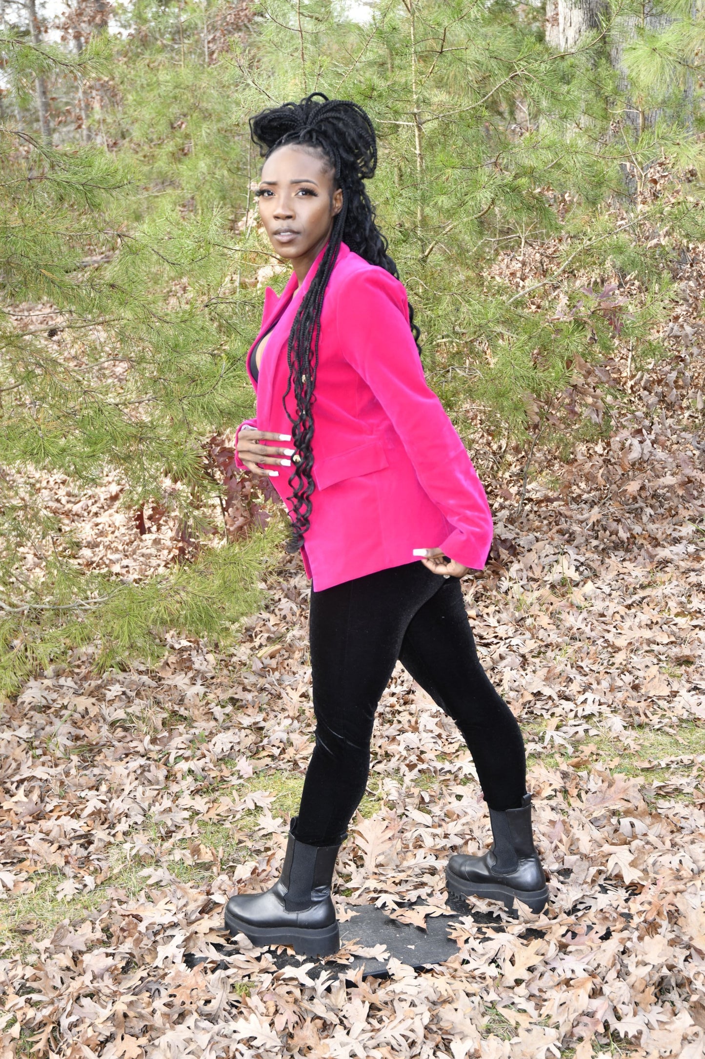 Magenta Velvet Blazer