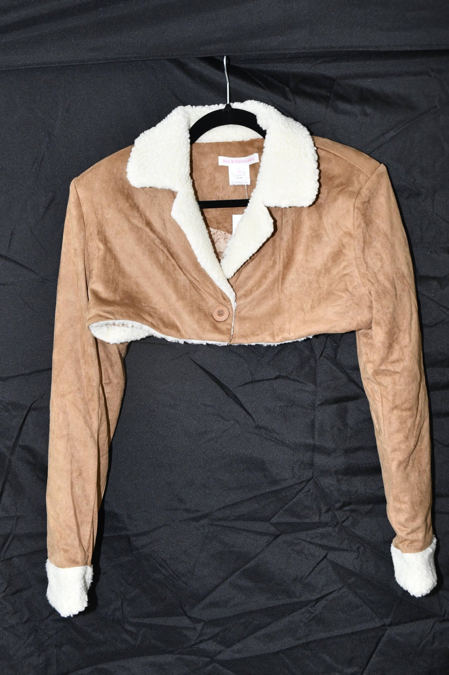 Color Block Sherpa Suede Crop Jacket
