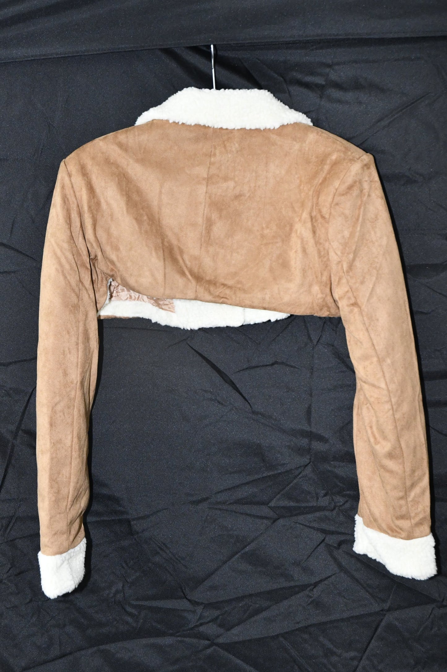 Color Block Sherpa Suede Crop Jacket
