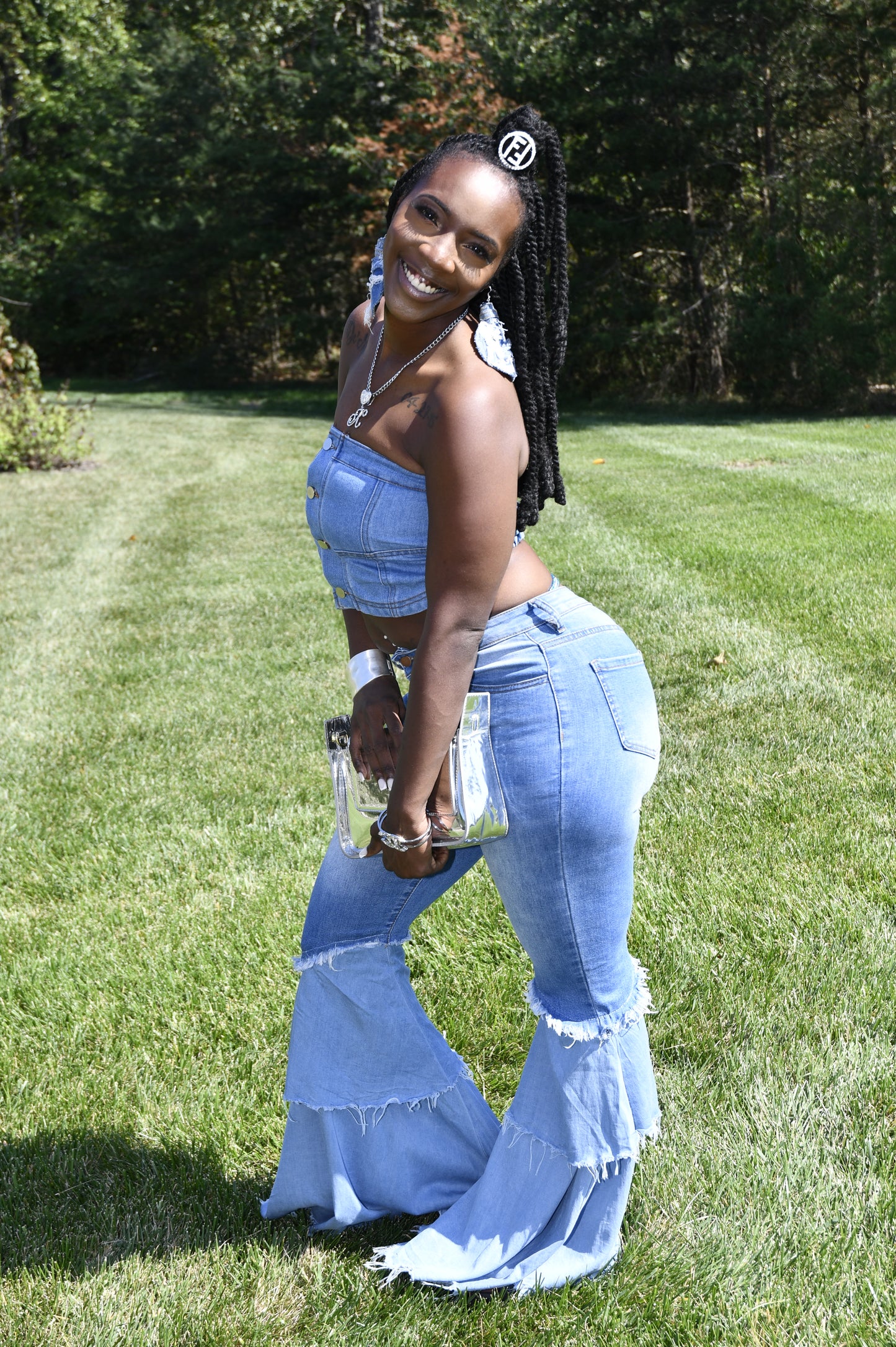 Double Layer Flared Stretch Jeans