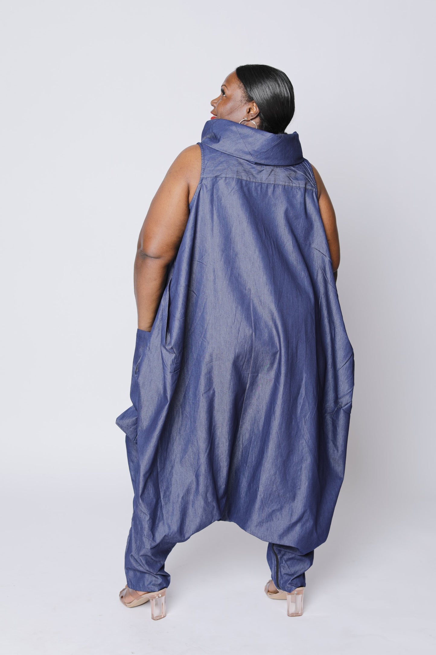 Cowl Neck Denim Jumpsuit