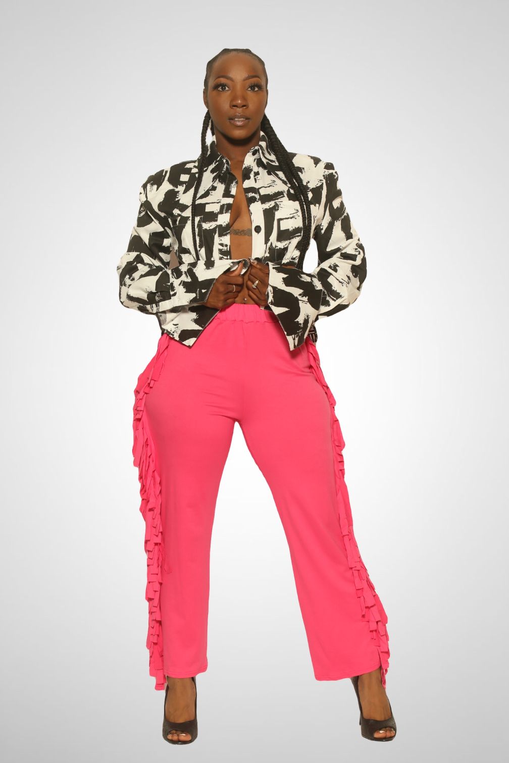 Color Block Lettering Crop Jacket