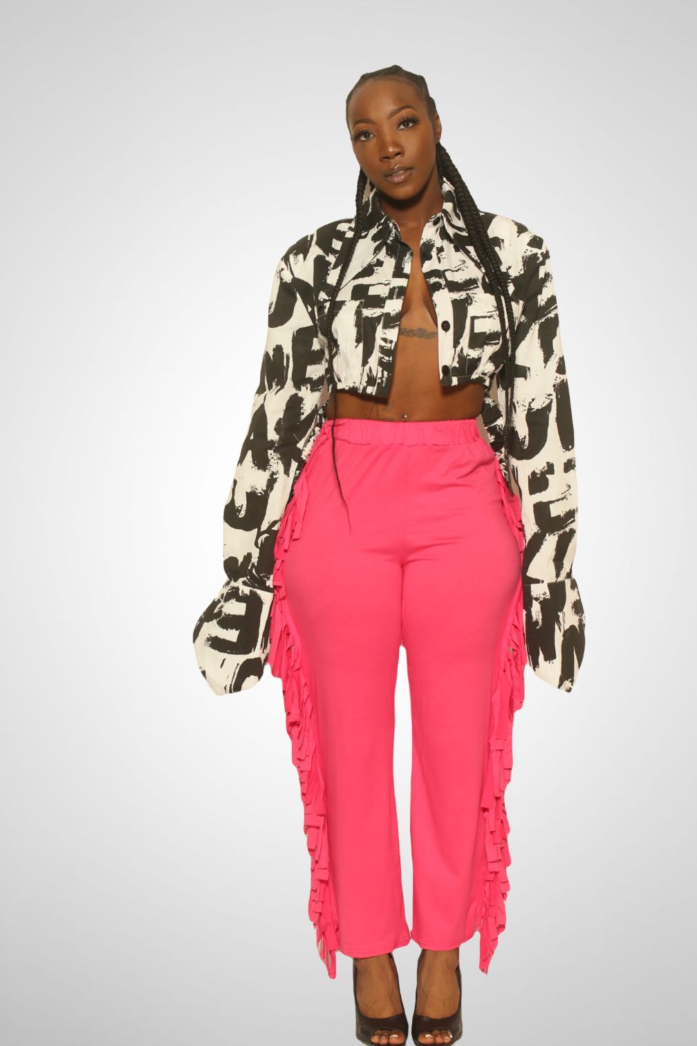 Color Block Lettering Crop Jacket
