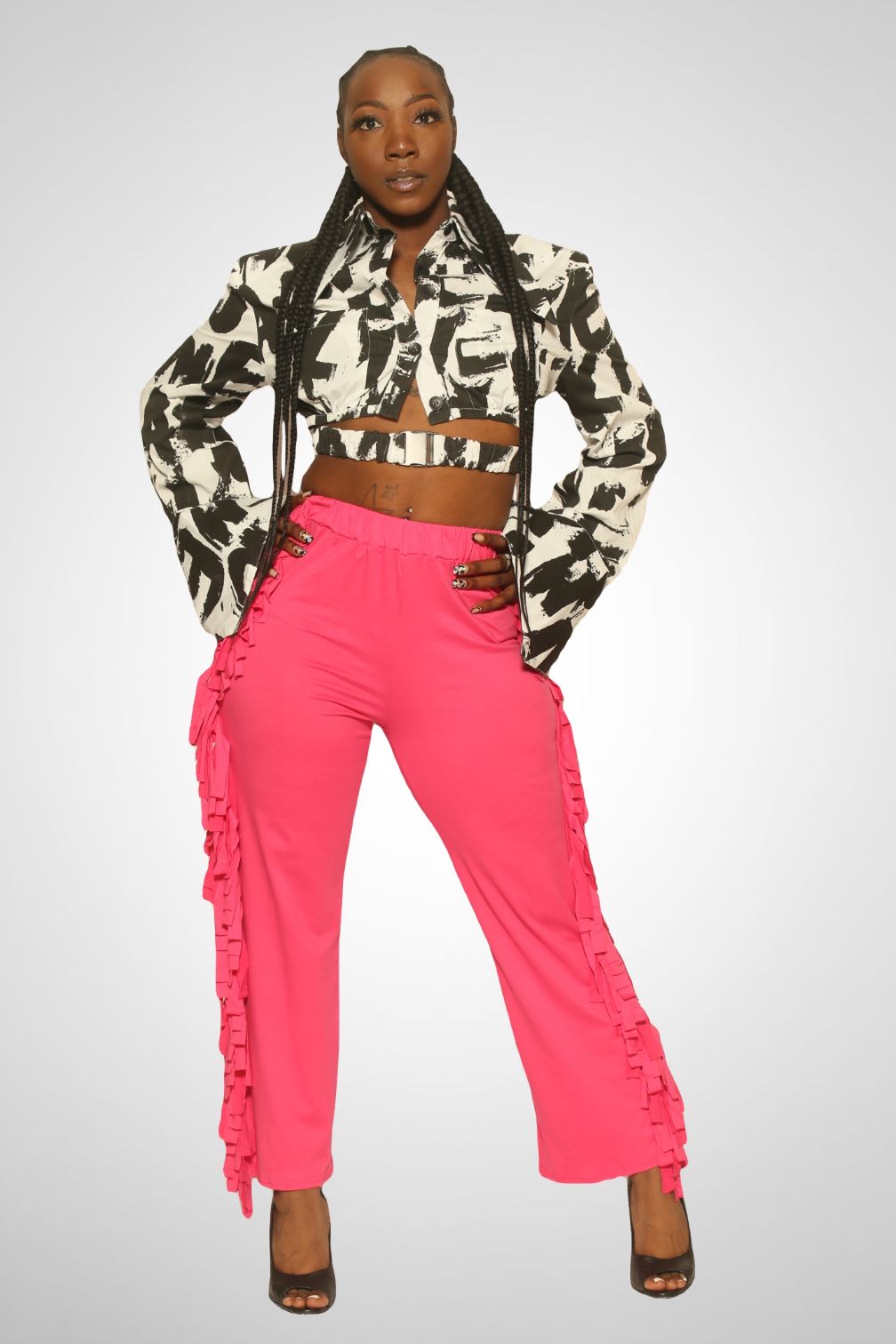 Color Block Lettering Crop Jacket