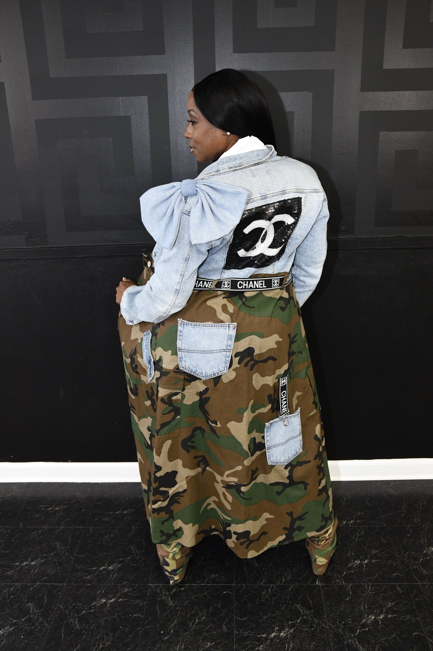 “Camo Luxe Denim Bow Coat”