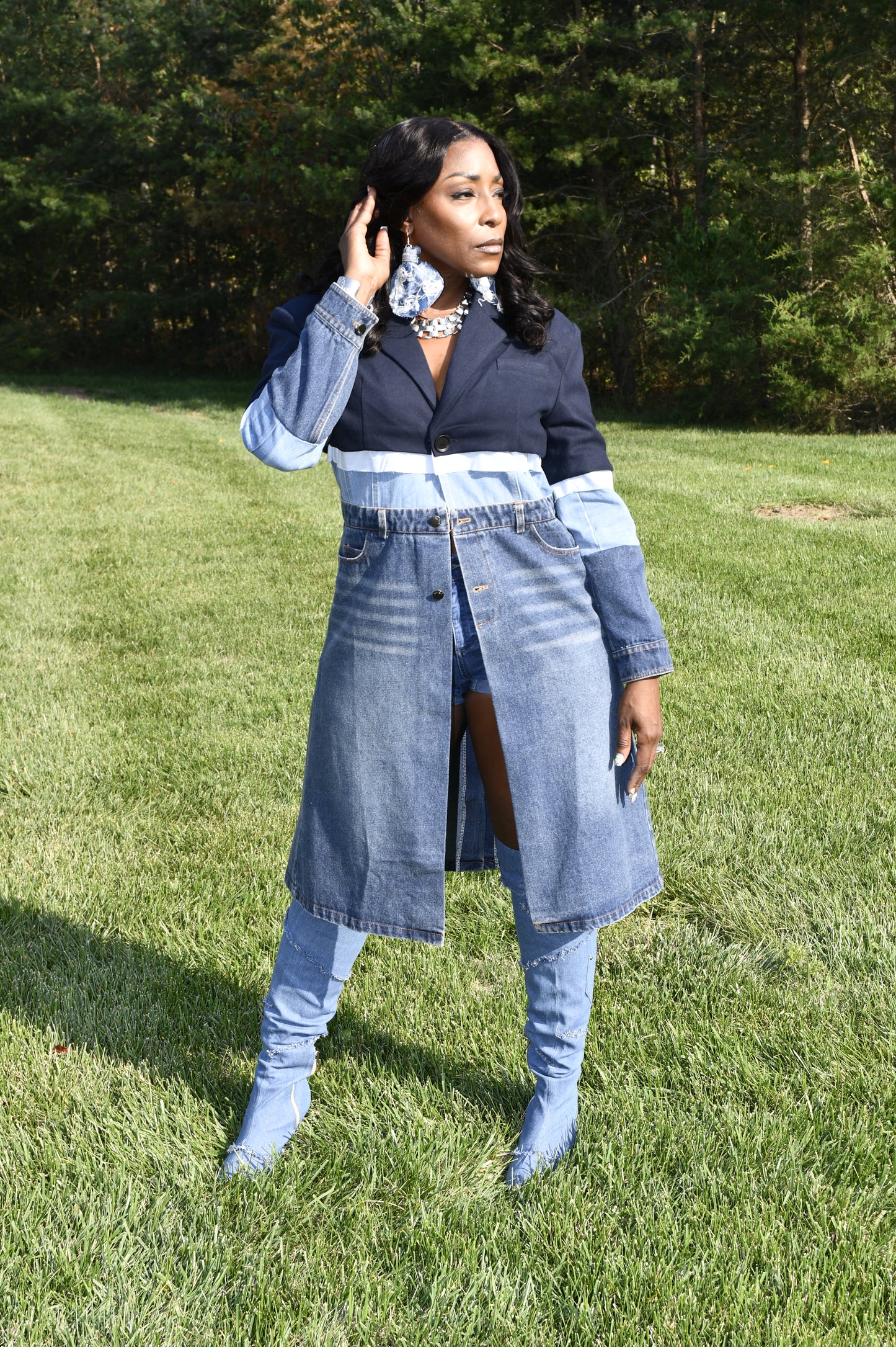 Denim Mosaic Trench