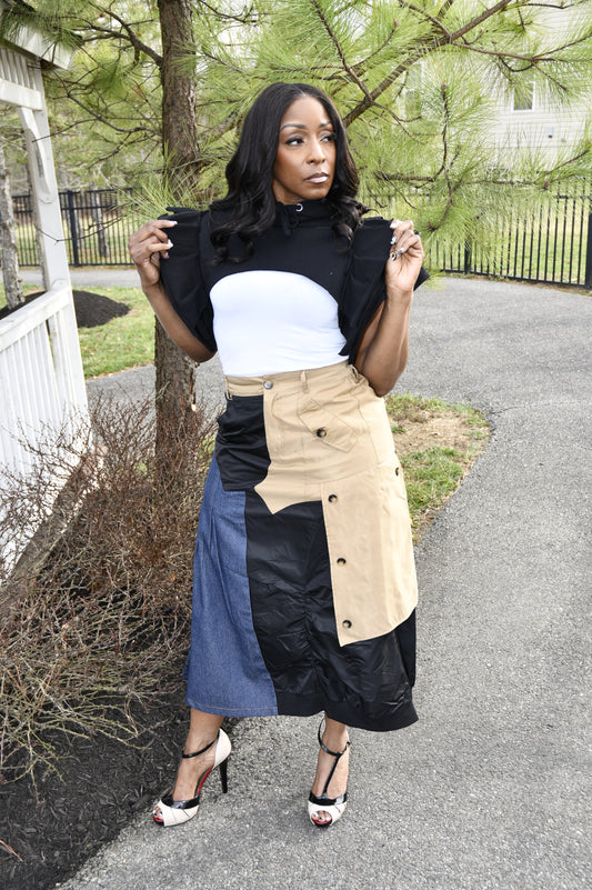 Spring Breeze Color-Block Midi skirt 