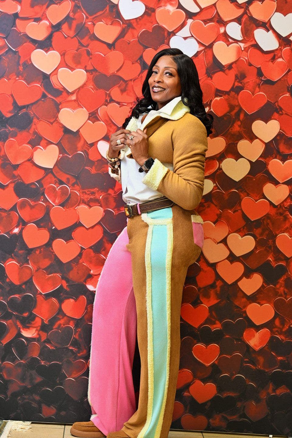 Color Block Sherpa Suede Crop Jacket