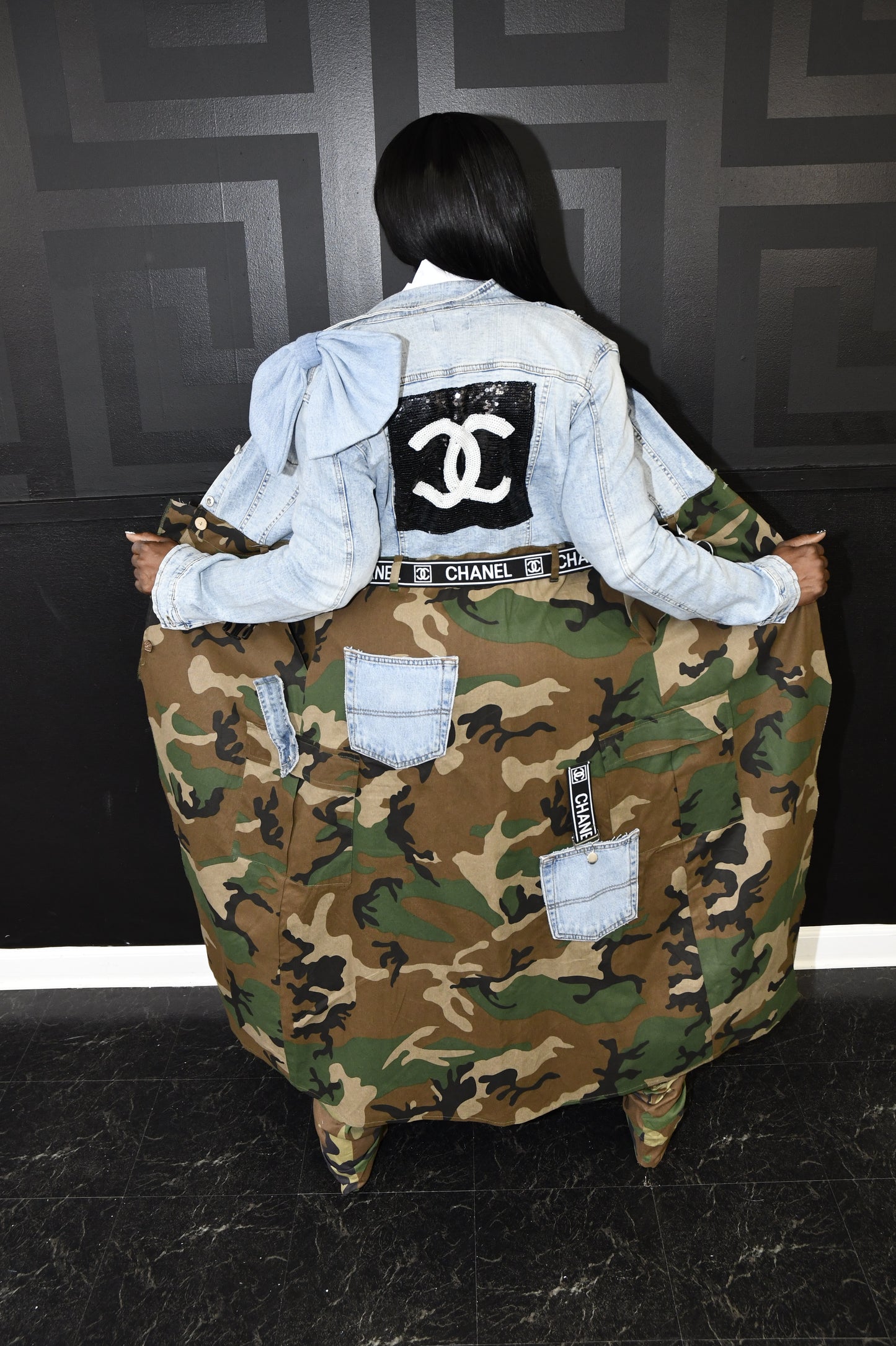 “Camo Luxe Denim Bow Coat”